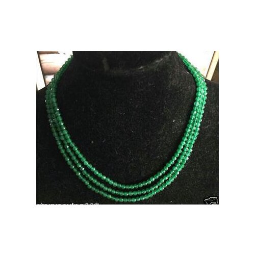 Free Shipping >> NEW 4mm Faceted 3 Rows Genuine Natural Green jade beads necklace TYHN