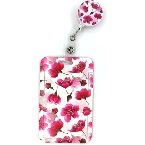 Red Flowers Cute Credit Card Cover Lanyard Bag Retractable Badge Reel Student Nurse Exhibition Enfermera Name Clip Card ID Card