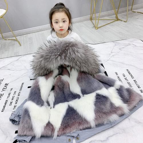 2021 Winter Children Kids Girls Furs Hooded Coats Outerwear Baby Girls and Boys Jackets Long Parkas Teenage Warm Outfits W192
