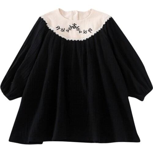 Girls Children Dress Autumn Long Sleeve Flower Embroidery Dresses for Kids New Fashion Clothes