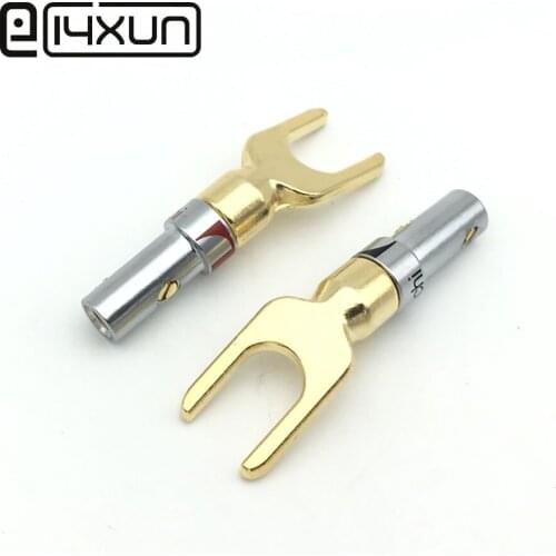 EClyxun 4Pcs Gold Plated Brass Nakamichi Grade Interpolation Y Y U- type Screw Spade Banana Plug Speaker Cable Wire Connectors