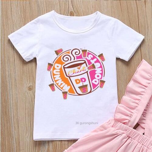 Donut Graphic Print T-shirt for Boys/girls Cute Kids Clothes Summer Hip Hop Vogue Girls T Shirt White Shortsleeve Camisetas Tops