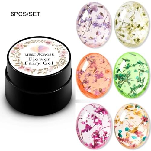 MEET ACROSS 2/4/6PCS Flowers Nail Gel Polish Natural Dried Flower Series Soak Off UV Gel DIY Painting Nail Art Nails Decoration