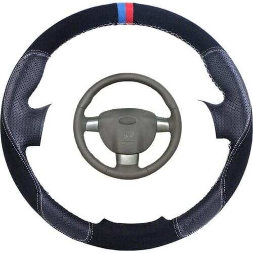 Custom Car Steering Wheel Cover For Ford Focus 2 2005-2011 (3-Spoke) Suede Leather Auto Steering Braid