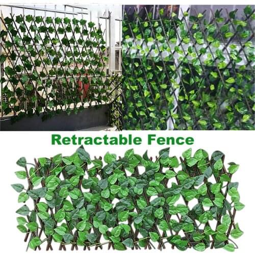 2PCS Retractable Artificial Garden Fence Expandable Faux Ivy Privacy Fence Wood Vines Climbing Frame Gardening Plant Decor Fence