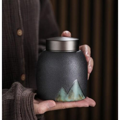 Double Lid Tea Caddy Ceramics Puer Tea Tea Storage Box Tea Jar Candy Jar Container Storage Box for Home Use Small Storage Chests