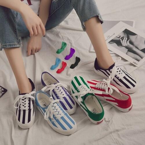 Boys Girls Canvas Shoes Striped Simple Style Unisex Shoes Spring 2021 Lovers Sneakers Skateboard Shoes Low Lacing Multi Color