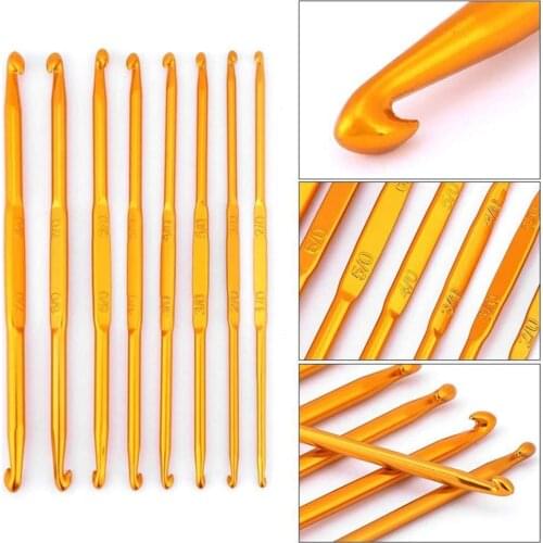 8 Pcs/set Handle Crochet Hooks Golden Aluminum Double End Crocheting and Knitting Set Knitting Needle Set Weave Craft