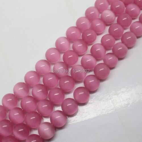 Mini. order is $7!10mm Beautiful Pink Cats Eye Round Loose Beads 15"