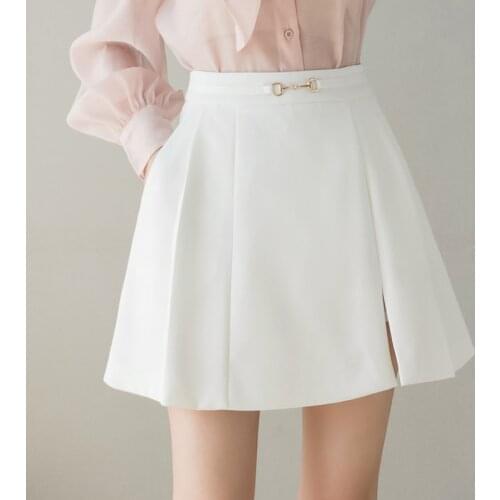 Fashion Elegant Mini Skirts for Women 2021 Spring Summer New Korean Shorts Skirts A-line Skirts with Slit Chain High Waist Jupes