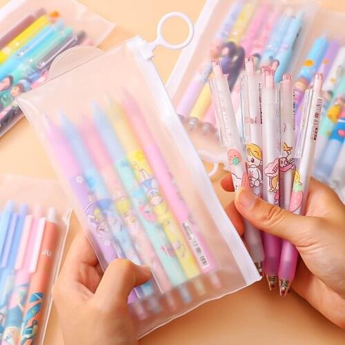 6Pcs Gel Pens Set Cute Black Ink Pens 0.5mm Kawaii Press Writing Pen Student School Office Stationary Supplies
