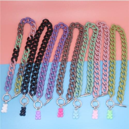 New Trendy OT Buckle Necklace Bohemian Colourful Acrylic Chain Bear Pendant Necklaces Bear Women Jewelry For Women Kids Gift