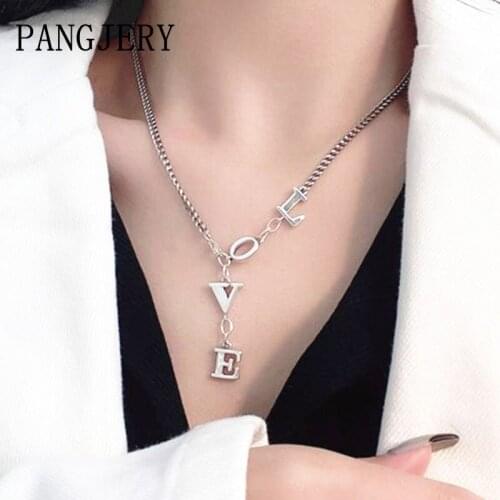 PANGJERY 925 Sterling Silver LOVE Necklaces for Women Fashion Simple Exquisite Chic Luck Letters Anniversary Fine Jewelry Gifts