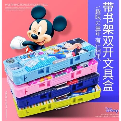 Disney Mickey stationery box with bookshelf double open multi-function cartoon large capacity pencil case school supplies gift
