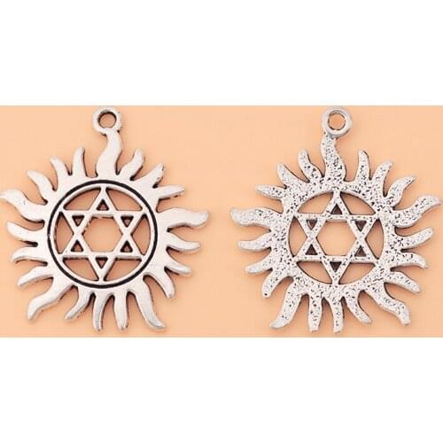 30pcs/Lot Tibetan Silver Sun Star of David Charms Pendants for Necklace Bracelet Earring Jewelry Making Accessories