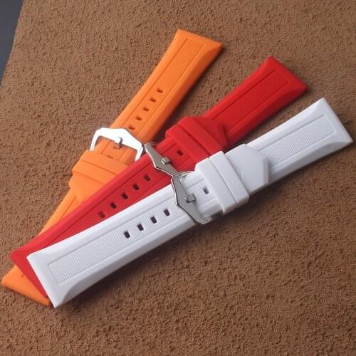 Big Width Watchband Silicone Rubber Soft Watch Accessories waterproof 23mm 24mm 26mm 28mm Red Orange for mens wristwatch straps