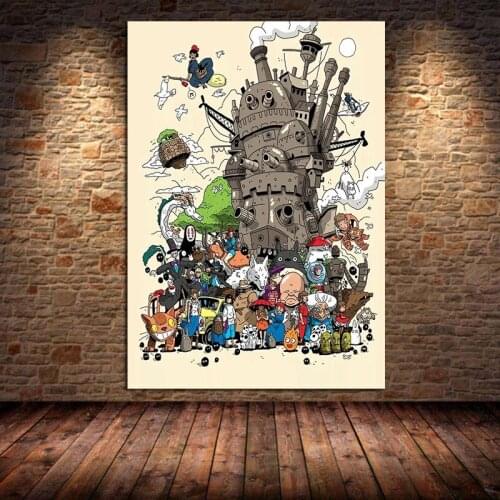 Retro Comic Howl Moving Castle Art Decor Poster Bars Cafe Wall Decor Quality Canvas Painting Cartoon Home Decor Picture Unframed