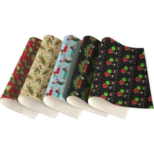 Santa Claus Faux Leather Printing FashionWarm Style DIY Sewing Material 30x136cm