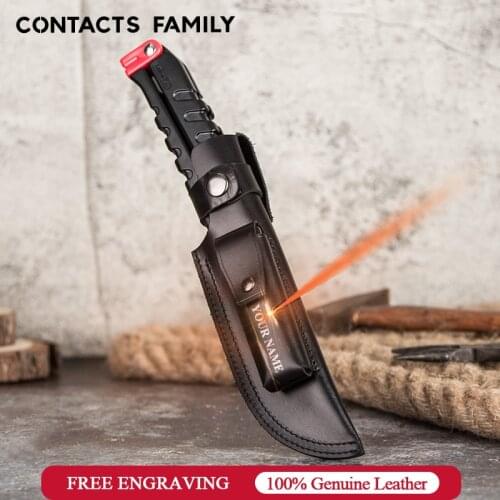 CONTACTS FAMILY 1pc Knife Sheath Genuine Leather Holster Sheath With Waist Belt Buckle Pocket Multi-function Tool Knife Cover