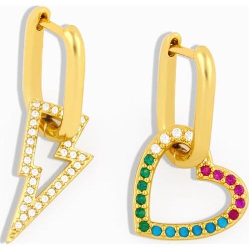OCESRIO Gold Filled 1 Piece White Linghting Hoop Earrings CZ Multicolor Heart Earring Hoops For Party Birthday Gift erha029