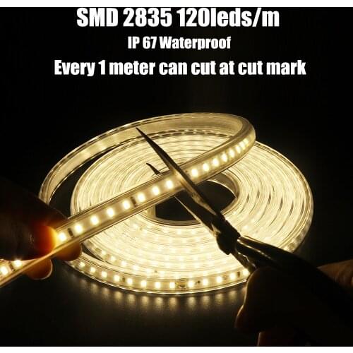 220V LED Strip Waterproof IP67 120LEDs/m Outdoor Ribbon Rope White/Warm White 2835 LED Light Strip +EU Switch plug