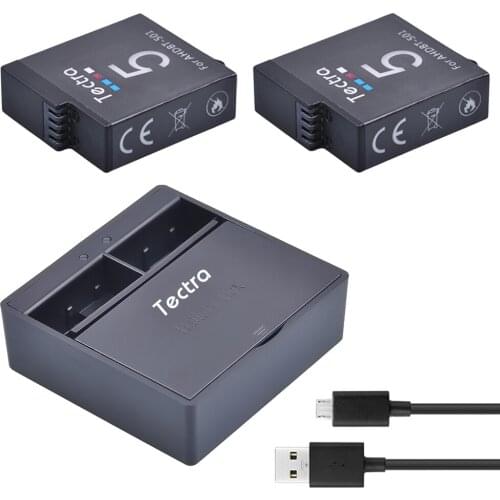 Tectra 2PCS AHDBT-501 AHDBT 501 Go Pro HERO5 Battery + USB Dual Storage charger for Go Pro Hero5 Sport Action Camera