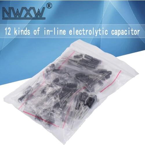 In-line electrolytic capacitor package Component package 1UF-470UF 12 types, 10 of each type, total of 120