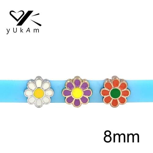 YUKAM Slider Jewelry Corlorful Daisy Flower Slide Charms Keeper for 8MM Mesh Bracelets Wristband DIY Handmade Accessories Making