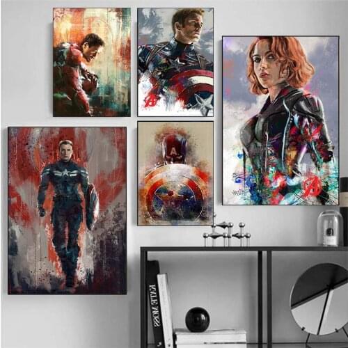 Iron Man Captain America Hero Anime Canvas Painting Marvel Superhero Posters and Prints Wall Art Pictures for Living Room Decor