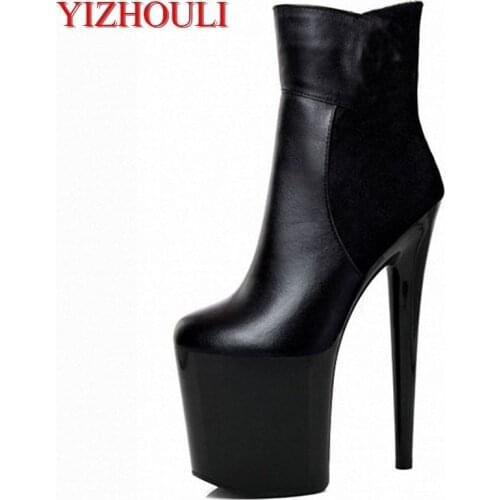 18-20cm Sexy Platform Boots Woman Stunning Ankle Boots For Women Fress New Sexy Women Leopard 8 Inch High Heels Boots Plus Size