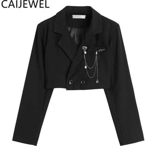 Womens Suit 2021 Black Sense of Design Casual Long Sleeves Korean Fashion Baggy Lapel Collar TOP Straight Mom Short Suit Blazer