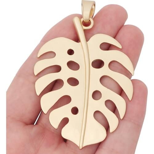 1 x Matte Gold Tone Large Monstera Leaf Charms Tropical Palm Leaves Pendants for Fashion Necklace Jewelry Making 84x51mm