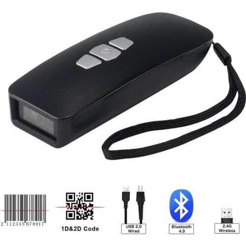 1D CCD Barcode Scanner 2D Portable Mini Bluetooth Barcode Reader Wireless QR Code Scanner Long Working Time with Battery Memory