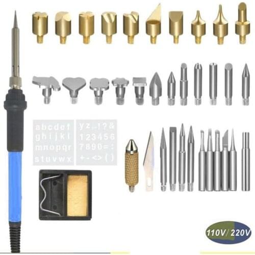 37Pcs 60W Electric Stylus Solder Iron Wood Burning Pyrography Pen Kit Tools Adjustable Temperature Tool Handtools for Industry