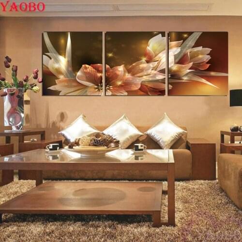 3d,diamond embroidery,3 piece lily flowers 5d diy diamond painting full round diamond mosaic picture of rhinestones cross-stitch