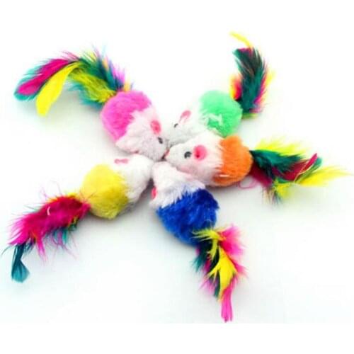 5 Pcs Funny False Mouse Pet Cat Toy Training Playing Toy For Cats Colorful Feather Plush Mini Mouse Pet Supplies