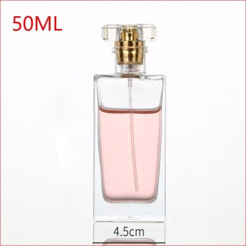 50ml Top grade transparent perfume bottle flat square spray glass empty Refillable Bottle Parfum Cosmetic Vial 100Pieces/Lot