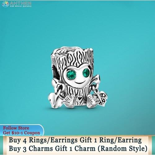 Ahthen 925 Sterling Silver Beads Sweet Tree Monster Charms fit Original Pandora Bracelets for Women Jewelry Girl Gift