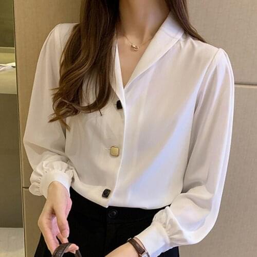 Long Sleeve White Blouse Women Shirts Tops Blusas Mujer De Moda 2021 Blouse Women V-neck Chiffon Blouse Shirt Women Blouses D390