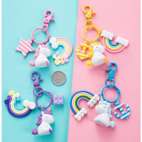 Kawaii Unicorn Key Chain Doll Key Ring Gift For Women Girls Bag Decoration Accesorries Car PVC Key Ring Tools School Supplies