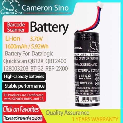 CameronSino Battery for Datalogic QuickScan QBT2X QBT2400 fits Datalogic 128003203 BT-32 Barcode Scanner battery 1600mAh/5.92Wh