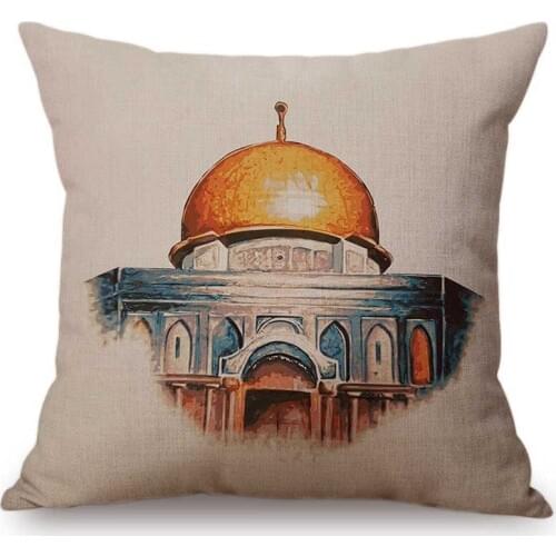 18" Hand Drawing Muslim Islamic Mosque Art Building Architecture Home Decor Throw Pillow Case Arabian Cotton Linen Cushion Cover