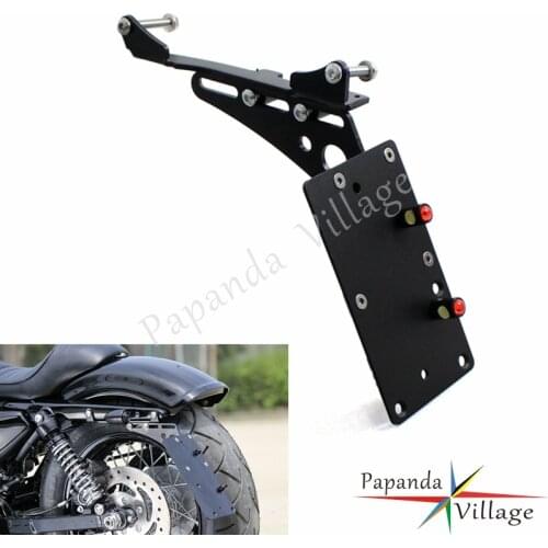 Black Aluminum LED Tail Light Side Mount License Plate Bracket Frame for Harley 48 72 Iron 883 Sportster XL883 XL1200 Cafe Racer