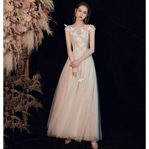 Elegant Butterfly Enbroidery Applique Chiffon Evening Dress Cheongsam Back Zipper Prom Fomail Gown Vestidos De Noche