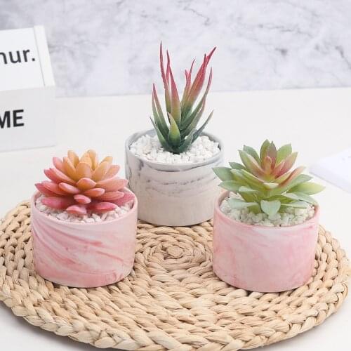 Creative Marble Pattern Flower Pot Artificial Plastic Cactus Succulents Potted Plant Simulation Home Office Desktop Decor Bonsai