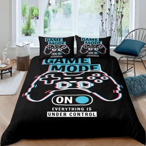 3D Printed Gamepad Bedding Set for Young Boys Player Quilt Sheet with Pillowcase Black Winter Duvet Cover King Queen Size