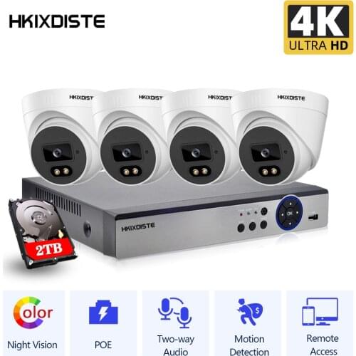 4K 4CH NVR Kit 8MP CCTV Security IP Dome Camera System Kit Outdoor Color Night Vision POE Video Surveillance Camera System Set