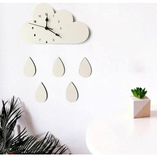 Cute Mute Wall Clock Children Kids Room Living Room Wall Clock Cloud with Raindrop Clock Wall Clock Home Decoration