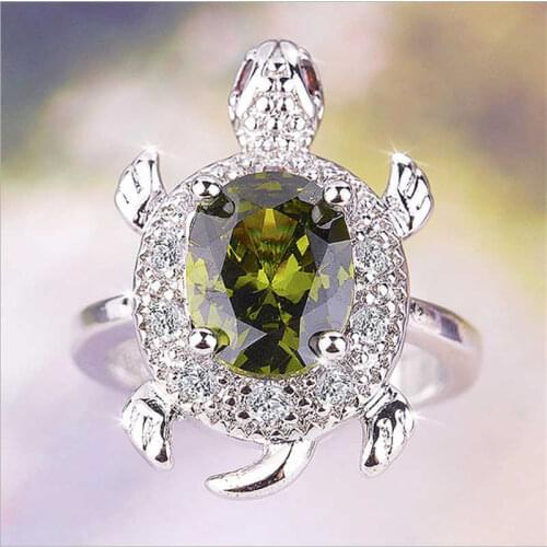 Fashion womens hot selling oval olivine ring with s tortoise Green Ring Jewelry