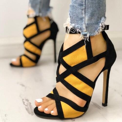 Fashion Womens Sandals 2021 Peep Toe Women High Heels Cross-tied Sandalias Back Zipper Sandales Female Footwear Plus Size 43